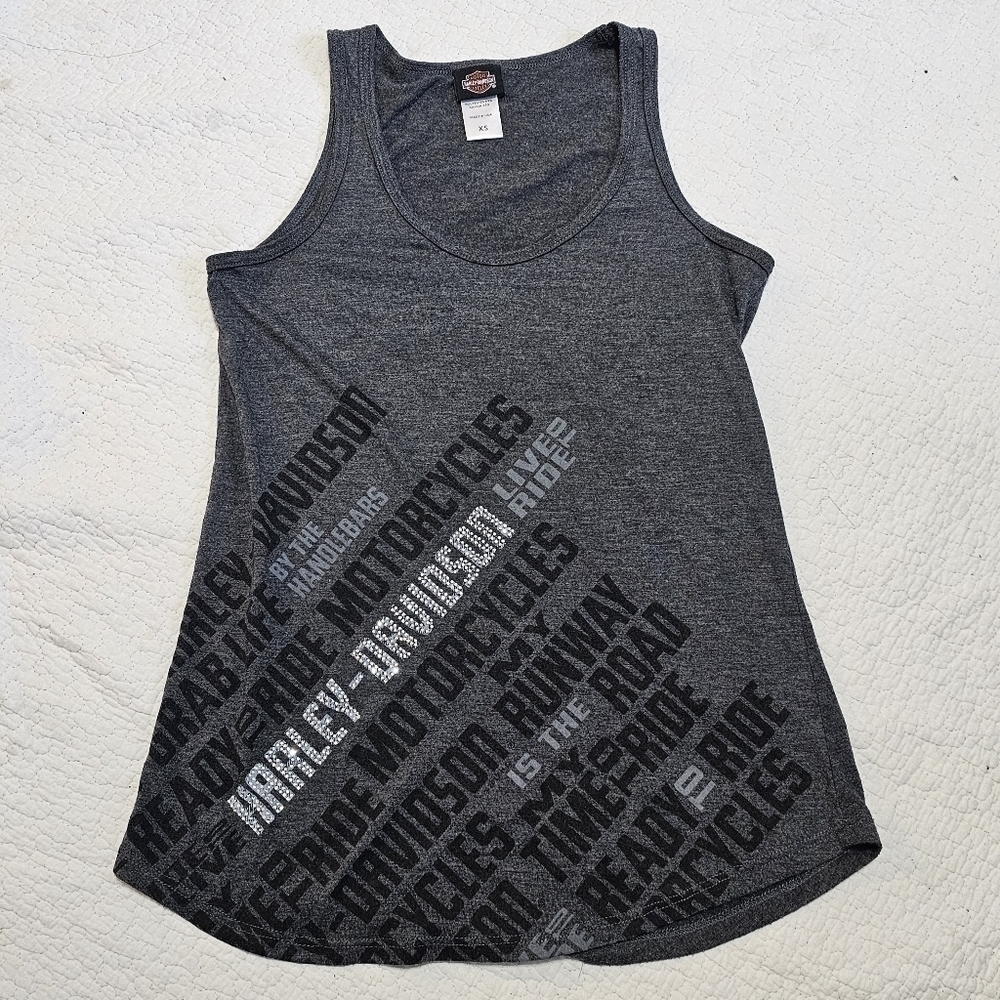 Harley-Davidson Gray Rhinestone Bling Logo Tank Top